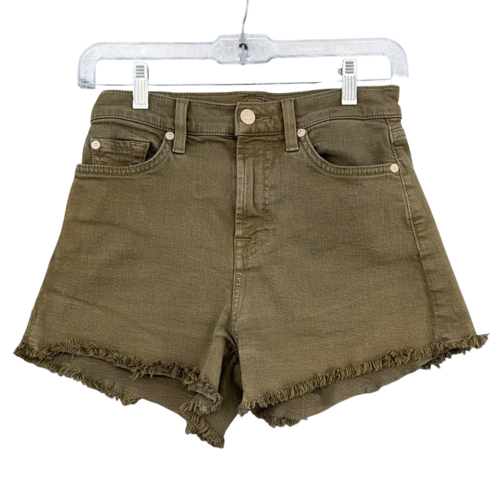 7 For All Mankind Cut-Off Denim Shorts Women 25 Cotton Lyocell Olive Green